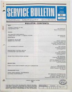 1967 Lincoln Mercury Division Service Bulletins Lot - 1967 Series