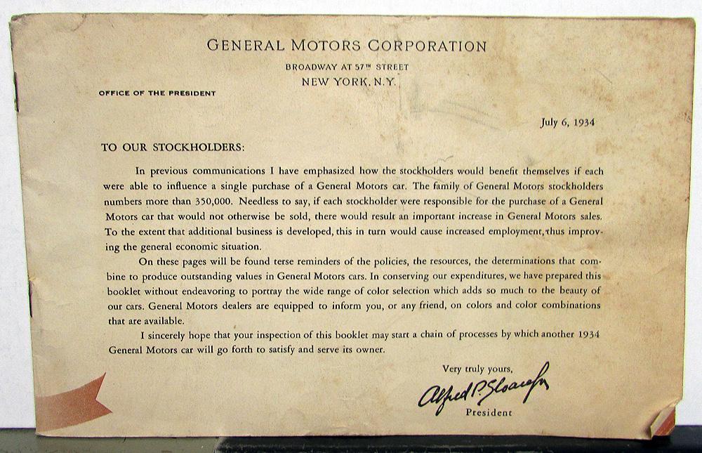 1934 GM Stockholders Full Line Buyers Guide Chevy Olds Pontiac Buick Cadillac