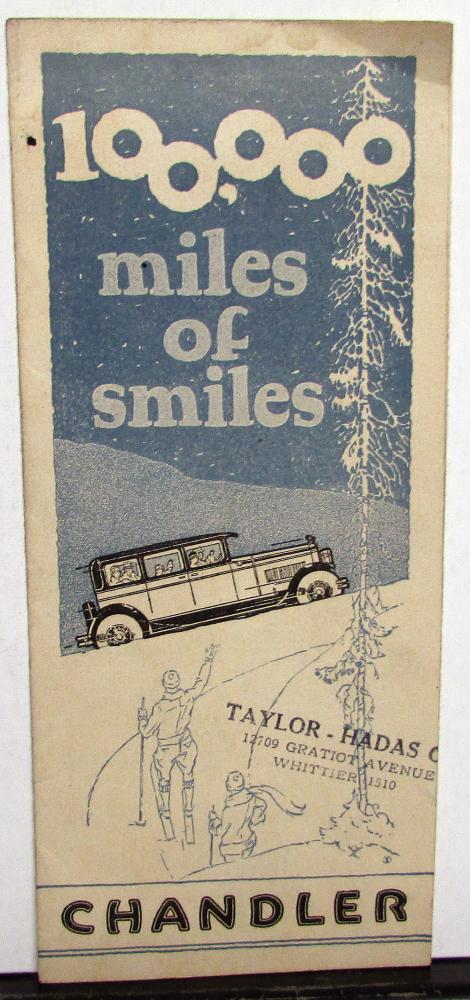 1927 Chandler Dealer Pocket Sales Brochure Folder 100,000 Miles Of Smiles