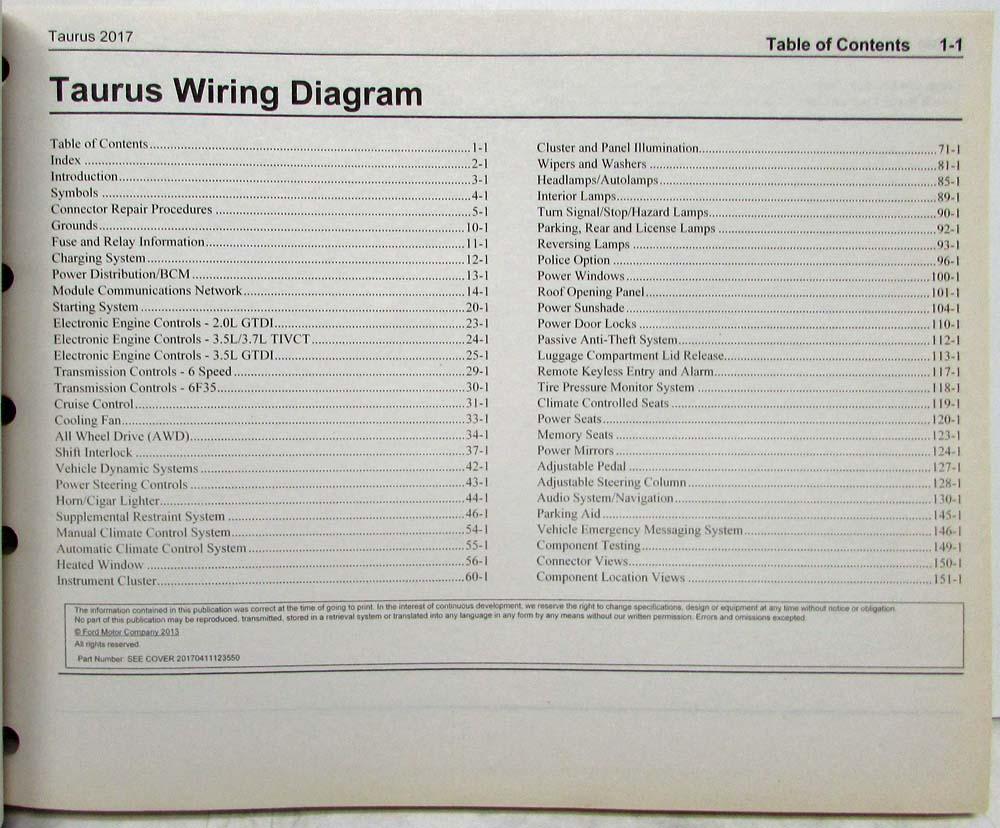 2017 Ford Taurus Electrical Wiring Diagrams Manual