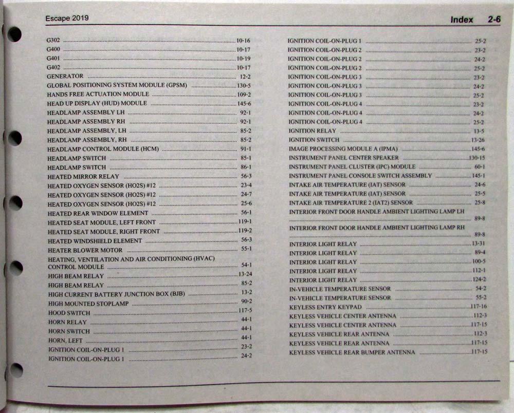 2019 Ford Escape Electrical Wiring Diagrams Manual