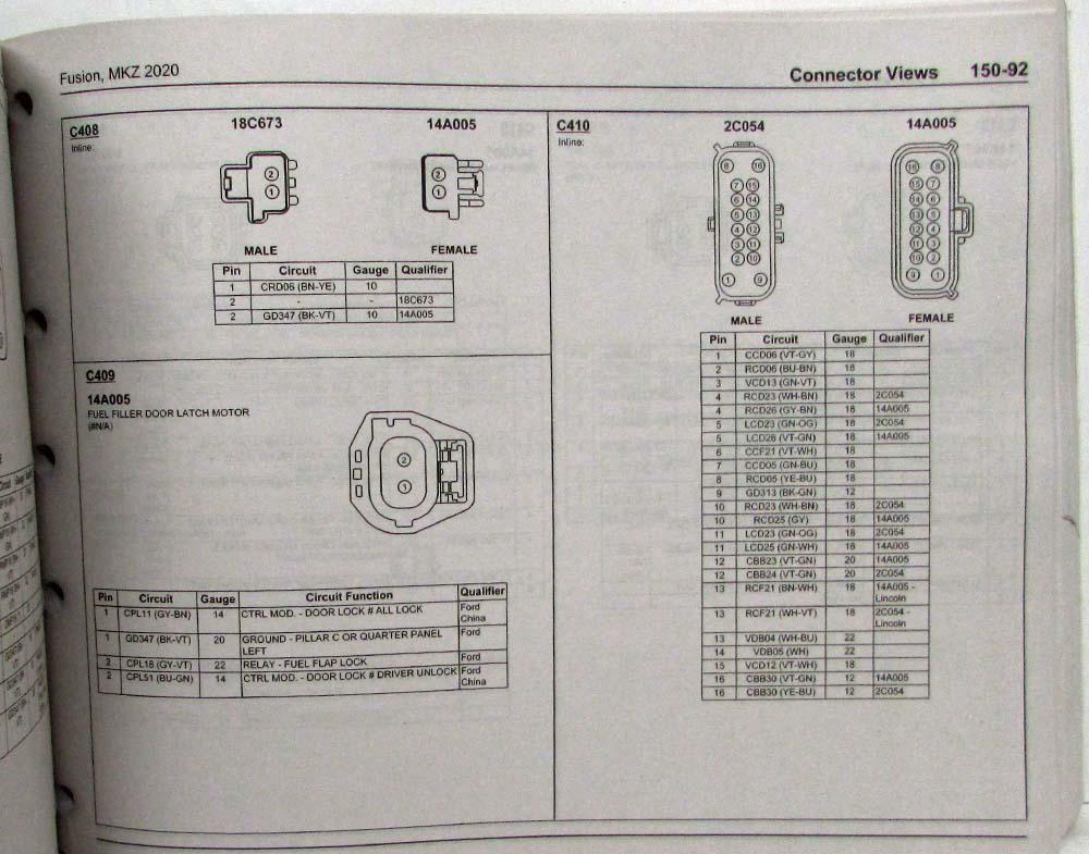 2020 Ford Fusion Lincoln MKZ Electrical Wiring Diagrams Manual