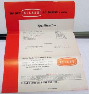 1952 Allard K-3 Touring Three Seater Sales Leaflet Printed in England