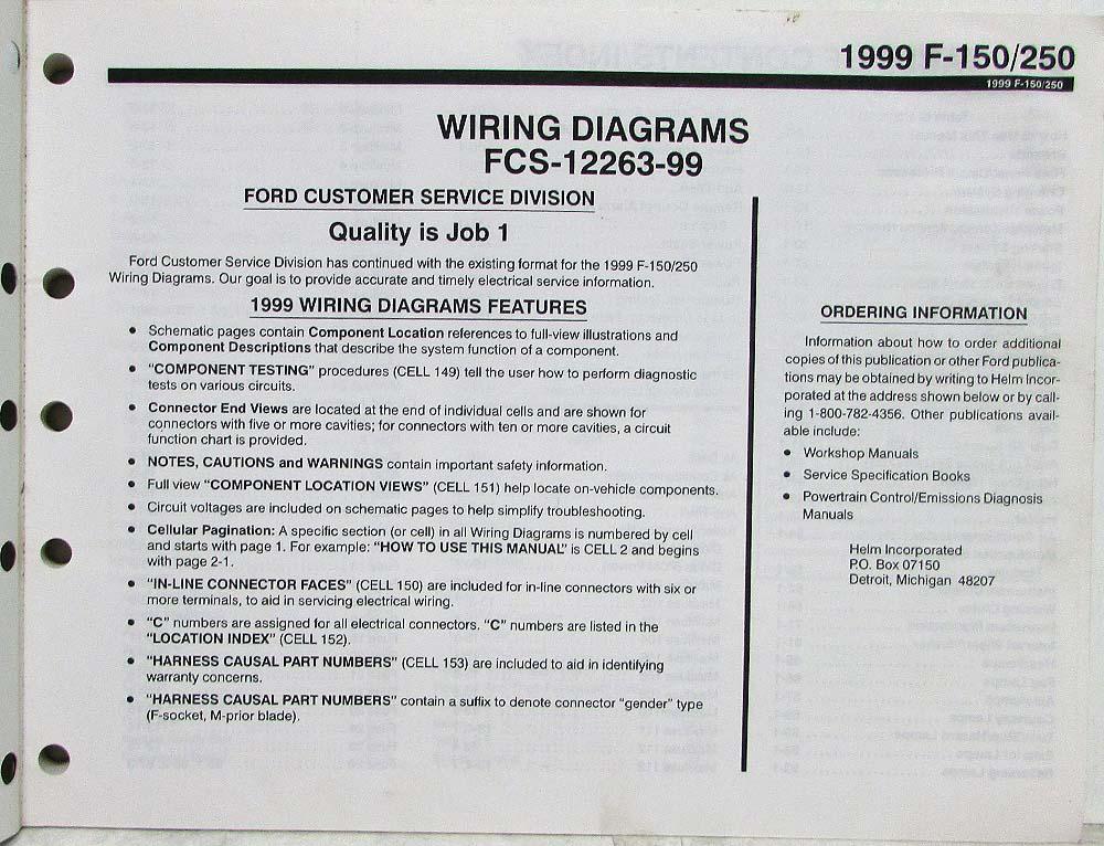 1999 Ford F150 F250 Pickup Electrical Wiring Diagrams Manual