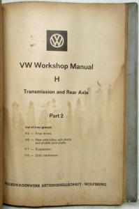 1973 VW Volkswagen Transmission and Rear Axle Service Shop Repair Manual H