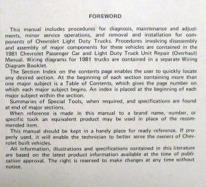 1981 Chevrolet Light Duty Truck Service Shop Repair Manual - Pickup Van Blazer