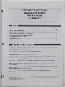 2003 Ford Lincoln Mercury Car and Truck Engine Emissions Facts Book Summary