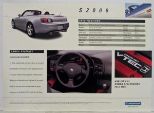 2000 Honda S2000 Spec Sheet