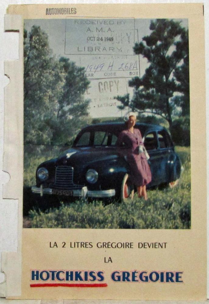 1949 Hotchkiss Gregoire Spec Sheet - French Text