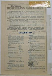 1949 Hotchkiss Gregoire Spec Sheet - French Text