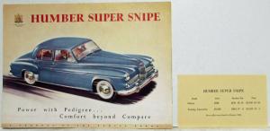 1954 Humber Super Snipe Power Pedigree Sales Folder with Price Sheet - Export