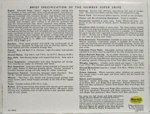 1959 Humber Super Snipe Small Sales Folder - UK