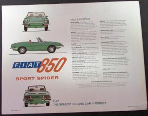 1972 Fiat Dealer Sales Brochure 850 Sports Car Sport Spider US Print