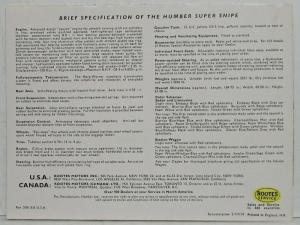 1962 Humber Super Snipe Small Sales Folder - Export - USA Market