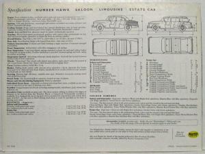 1961 Humber Hawk Sales Folder - Saloon Limousine Estate Car - UK