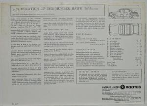 1966 Humber Hawk A Luxurious Quality Car Sales Folder - UK