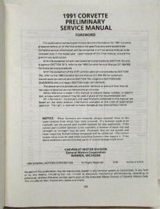 1991 Chevrolet Corvette Dealer Service Shop Repair Manual Early Edition Original