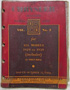 1929 to 1939 Chyrsler Master Parts List Book for All Models - Volume 2