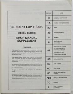 1981 Chevrolet LUV Series 11 Service Shop Repair Manual Supplement - Diesel