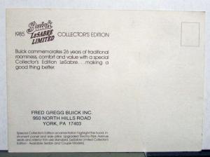 1985 Buick LeSabre Limited Collectors Edition NOS Mailer Postcard