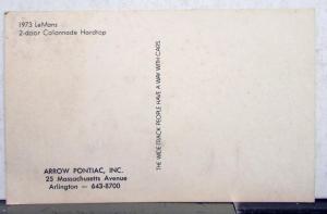 1973 Pontiac LeMans 2 Door Colonnade Hadtop NOS Mailer Postcard Original