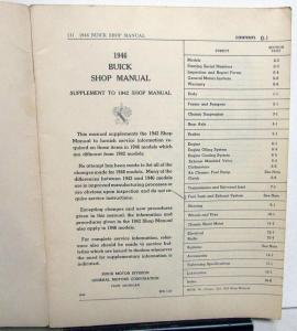 Buick 1946 Shop Manual Supplement to 1942 Special Super Roadmaster Original