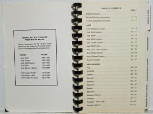 1985-1990 Volkswagen Audi Towing Instructions - VW GTI Corrado Audi Coupe 5000