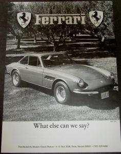 1967 Ferrari Dealer Sales Facts Sheet 330 GTC GT 2+2 275 GTB 4 Spyder GTS