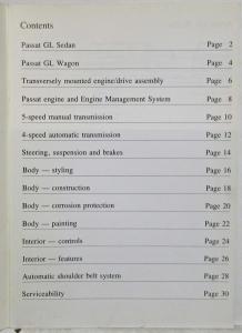 1990 Volkswagen VW New Passat Service Training Self Study Publication
