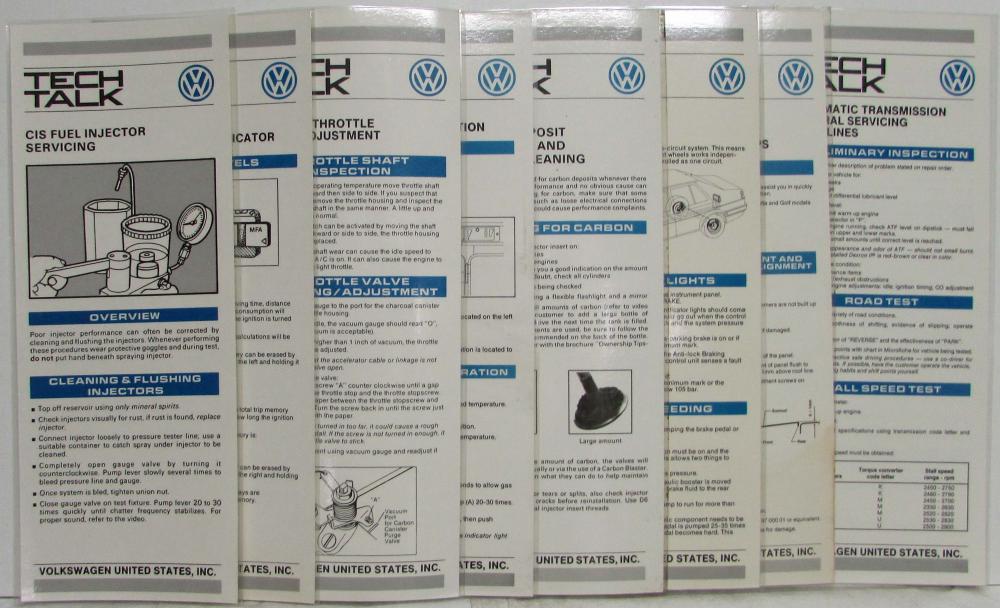 Volkswagen VW Tech Talk Laminated Cards - Set of 8