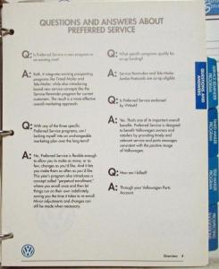 1994 Volkswagen VW Preferred Service System Retailer Guide - Dealer Piece