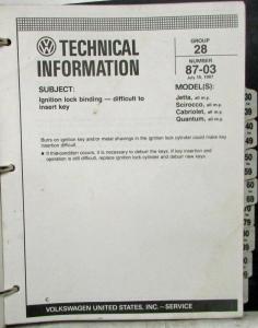 1986-1987 Volkswagen VW Collection of Product Circular/Technical Information