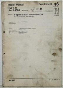 1981 Audi 4000 Type 81 5-Speed Manual Transmission Repair Manual Supplement 46