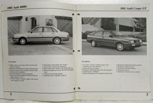 1985 Audi Model Change Information Corporate Service Division Publication