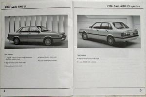 1986 Audi Model Change Information Service Training Information