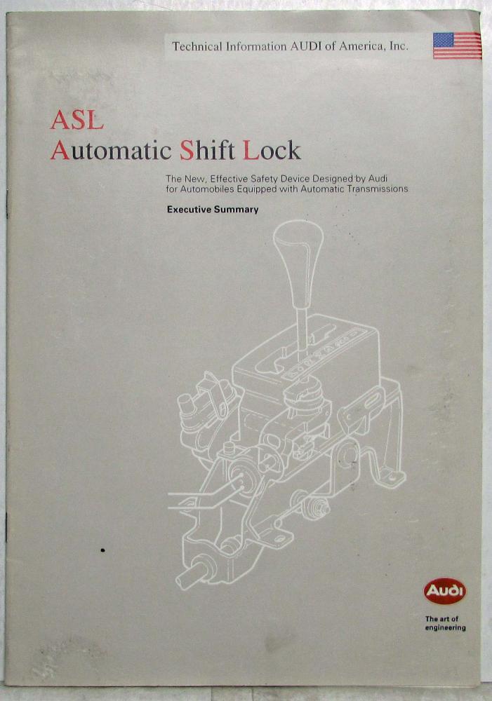1989 Audi Automatic Shift Lock ASL Executive Summary Brochure