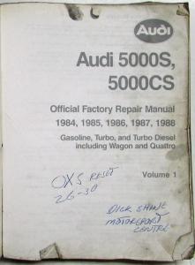 1984-1988 Audi 5000S 5000CS Quattro Repair Manual - Gas - Turbo - Turbo Diesel