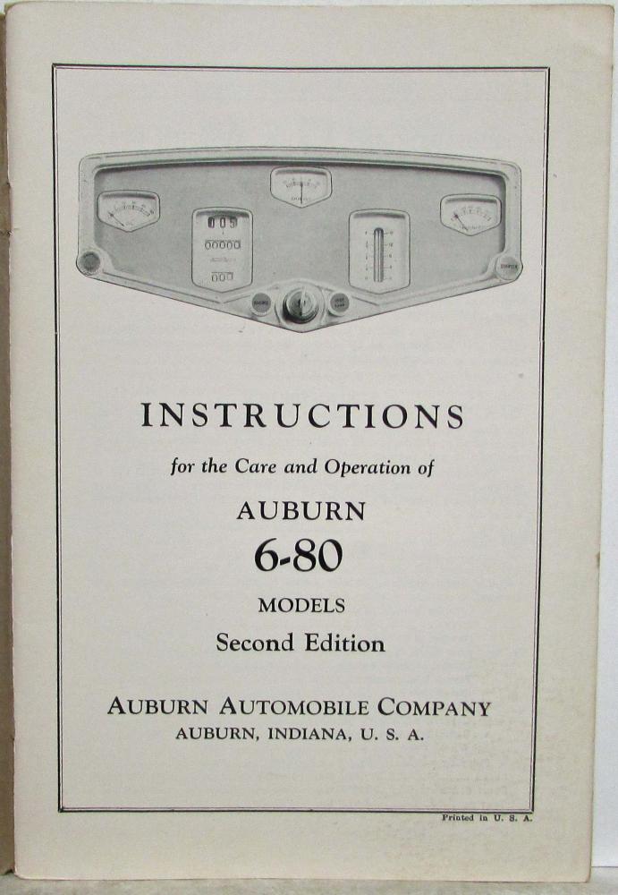 1929 Auburn 6-80 Instructions for Care and Operation Owners Manual