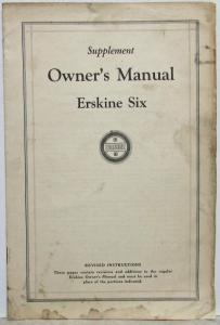 1929 Erskine Six Owners Manual Supplement