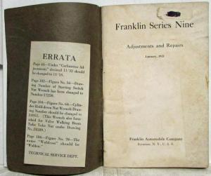 1922 Franklin Series Nine Repairmans Manual