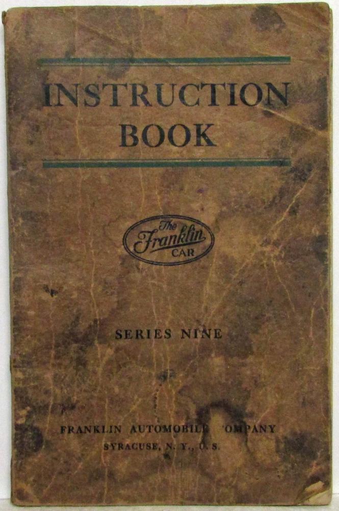 1926 Franklin Series Nine Instruction Book Owners Manual