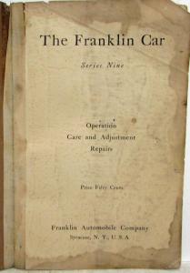 1926 Franklin Series Nine Instruction Book Owners Manual