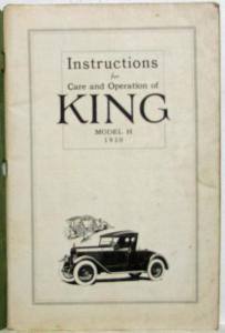 1920 King Model H Instruction Book Owners Manual