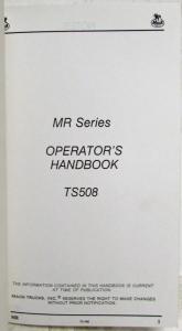 1995 Mack MR Series Trucks Operators Handbook Owners Manual