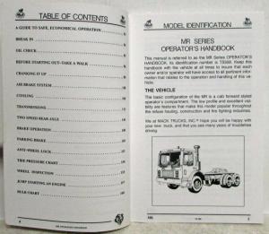 1995 Mack MR Series Trucks Operators Handbook Owners Manual