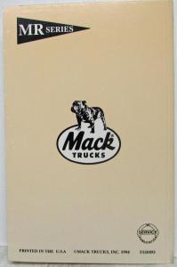 1995 Mack MR Series Trucks Operators Handbook Owners Manual