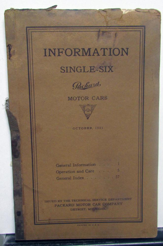 1922 Packard Single-Six Owners Information Manual