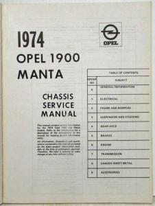 1974 Opel 1900 Manta Chassis Service Shop Repair Manual