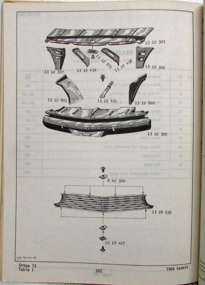 19641966 Opel Kadett 19581962 Olympia Rekord and Caravan Parts Book
