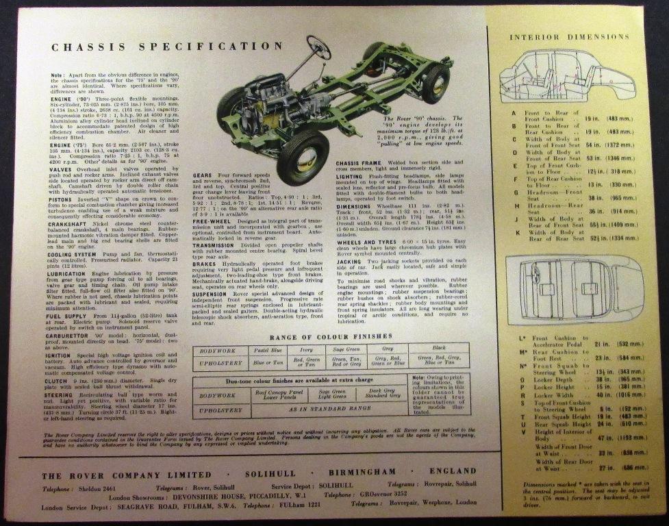 1954 Rover Dealer Color Sales Brochure Folder Model 75 90 Nice